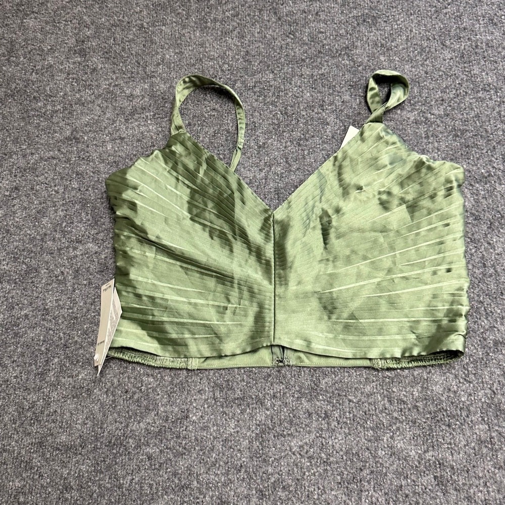 Abercrombie & Fitch Top Womens Size S Sage Green Pleated Satin Smocked Crop NEW